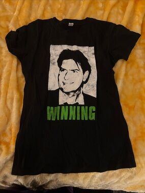 Charlie Sheen Black 'Winning' Graphic Tee - Green Print